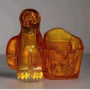 VTG 1970s ORANGE LUCITE ACRYLIC PENGUIN, BIRD THOOT PICK, CARD HOLDER RETRO RARE